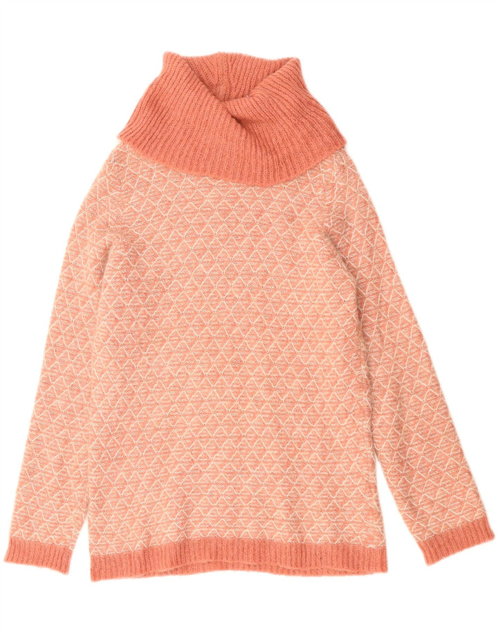 Madeleine Dame Roll Neck Jumper Sweater UK 14 Medium Pink Geometrisk