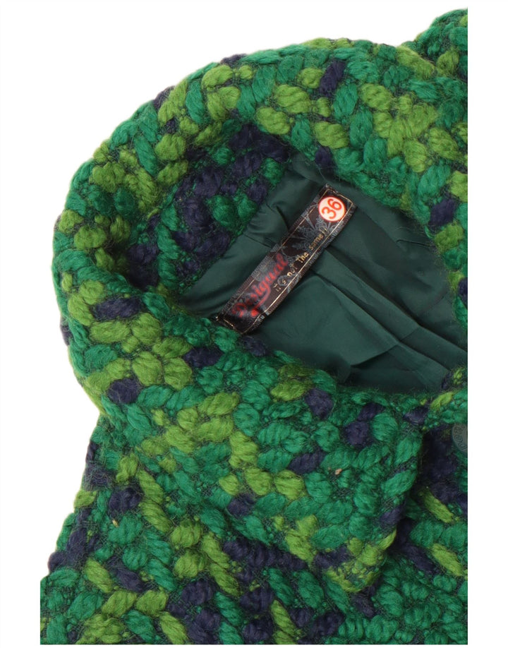 Desigual Dame Strikket Overfrakke EU 36 Lille Grøn Geometrisk
