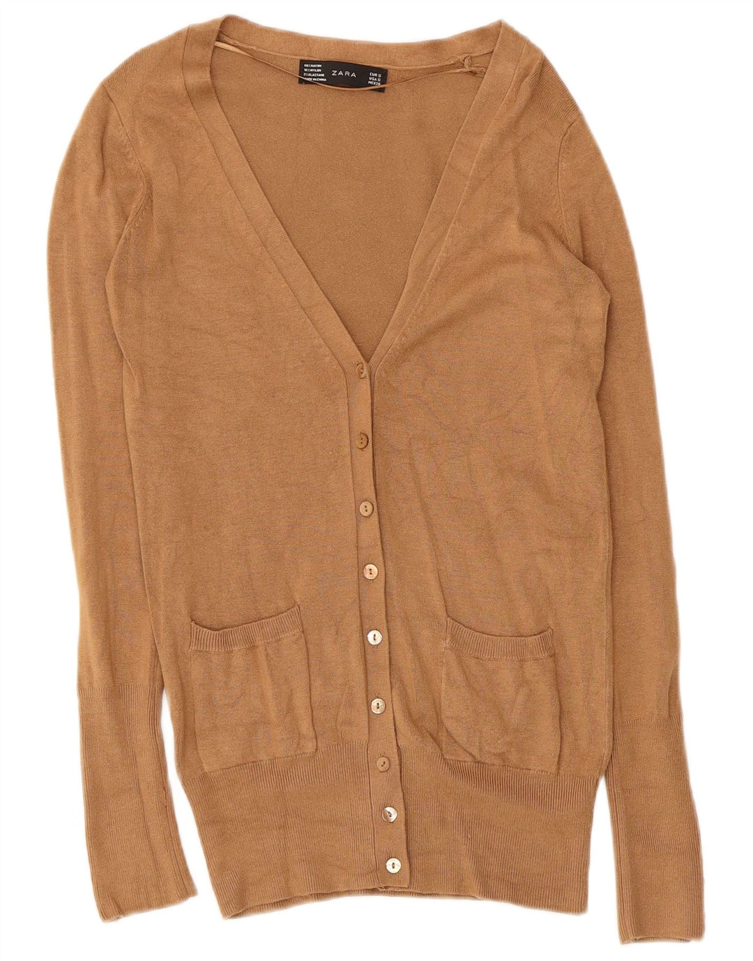 Zara Dame Cardigan Sweater UK 10 Small Beige Rayon