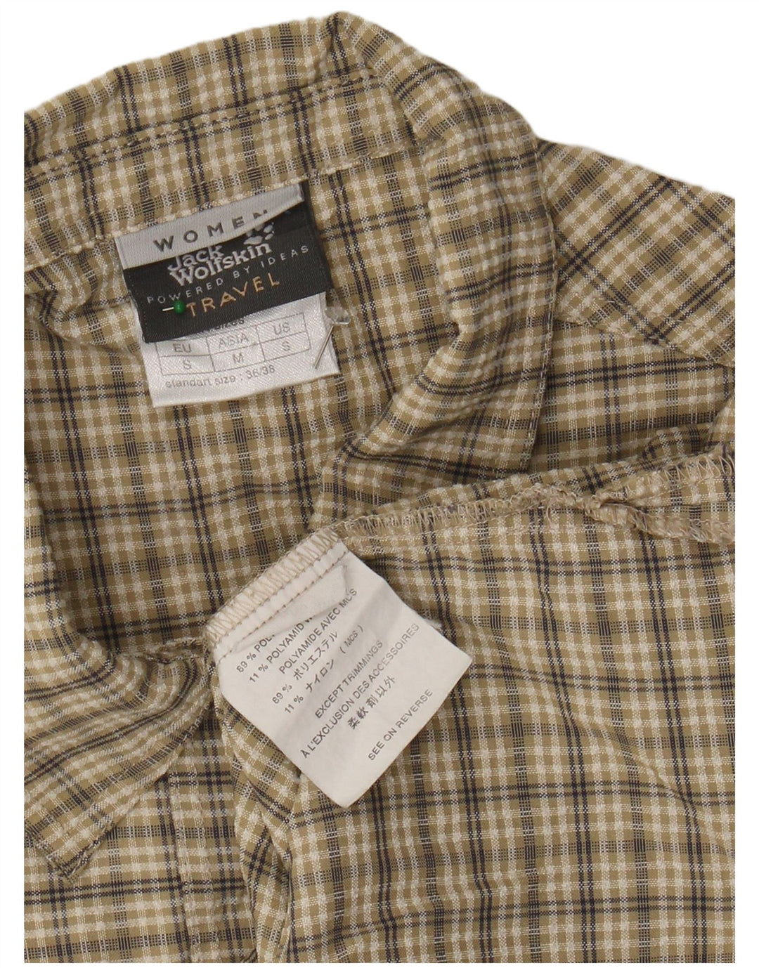 JACK WOLFSKIN ærmeløs skjorte til kvinder UK 10 Lille beige ternet polyester