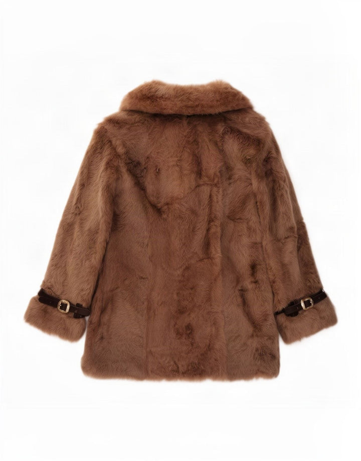 Vintage Dame imiteret Pels Overfrakke UK 14 Medium Brun