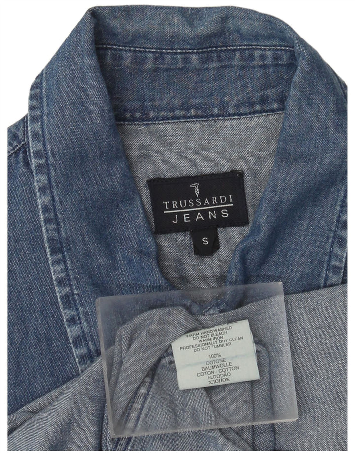 Trussardi Jeans Denimskjorte til mænd Lille blå bomuld