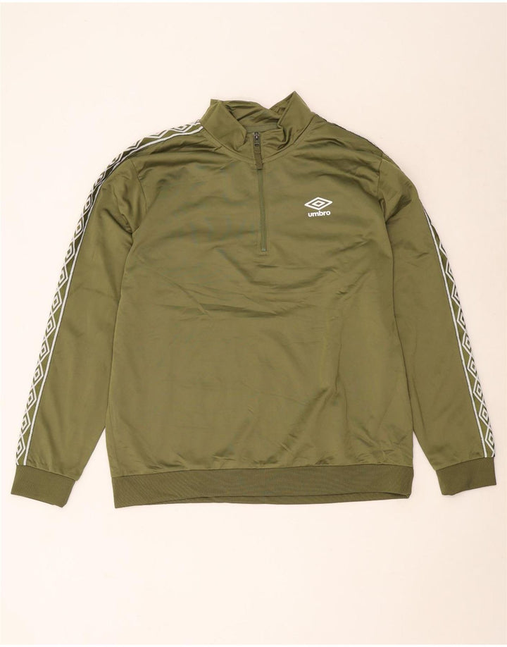 Umbro Herre Grafisk Zip Neck Sweatshirt Jumper XL Grøn Polyester