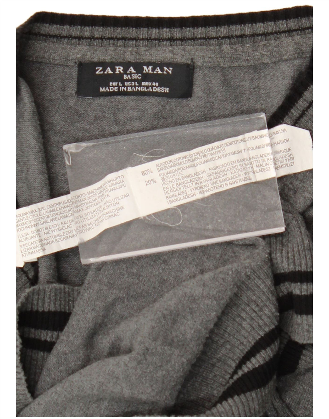 Zara Herre V-hals sweater Stor grå stribet bomuld