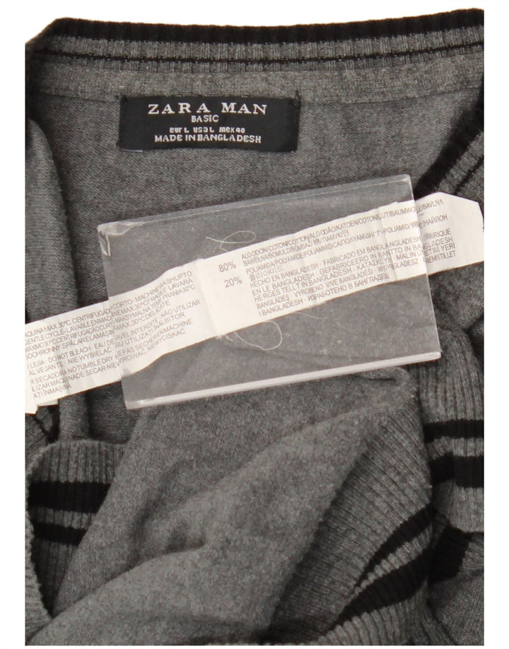 Zara Herre V-hals sweater Stor grå stribet bomuld