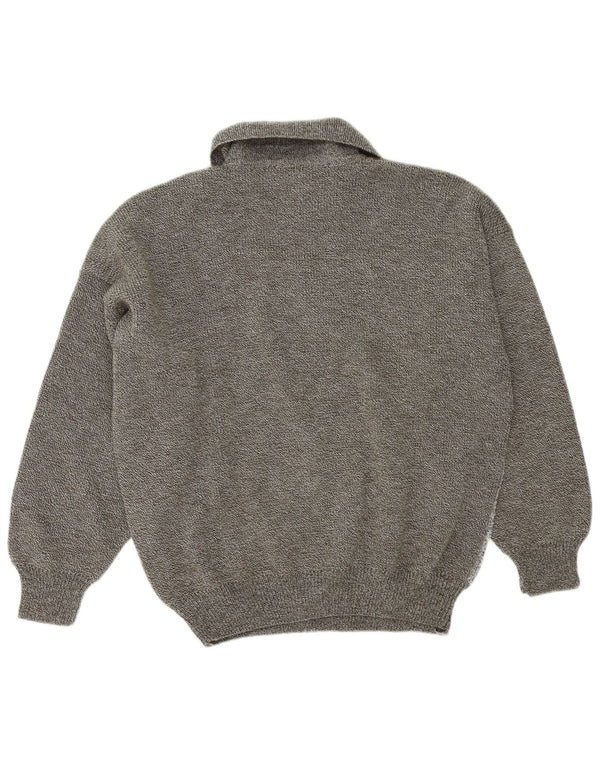 Vintage herre polo hals sweater XL grå geometrisk akryl