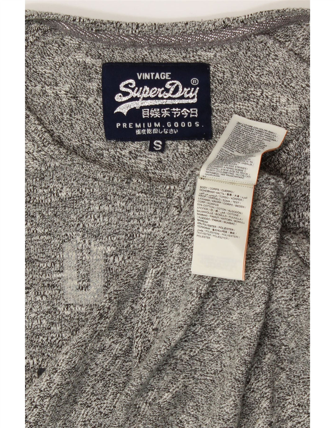 SUPERDRY Kvinder Oversized grafisk Top Langærmet UK 10 Lille Grå Bomuld