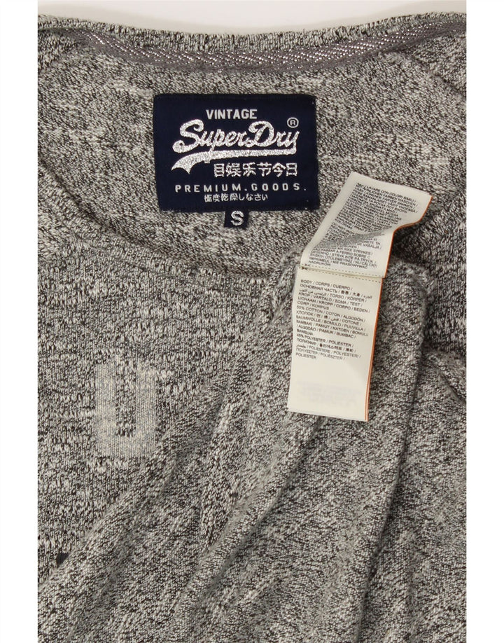 SUPERDRY Kvinder Oversized grafisk Top Langærmet UK 10 Lille Grå Bomuld