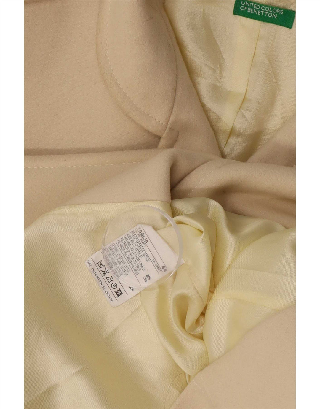 Benetton Dame Overfrakke IT 44 Medium Off White Uld