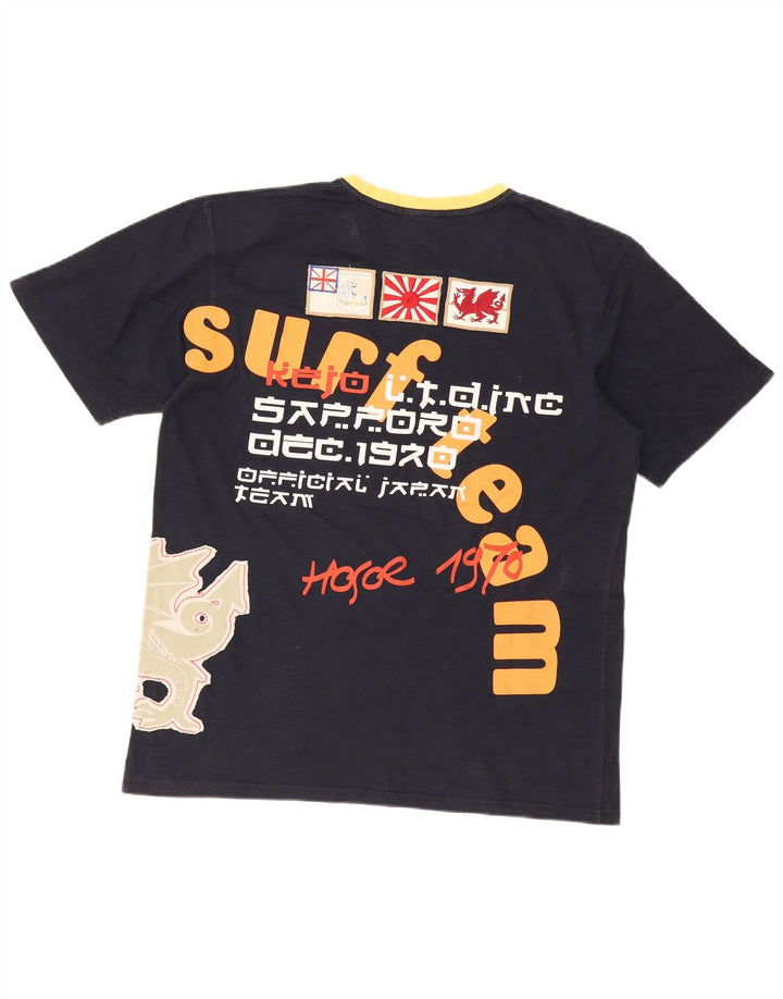 Kejo Herre grafisk T-shirt top XL marineblå bomuld