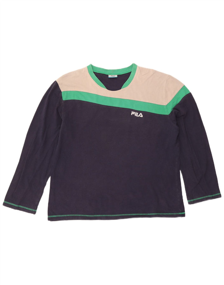 Fila Herre Top Langærmet XL Marineblå Colourblock Bomuld