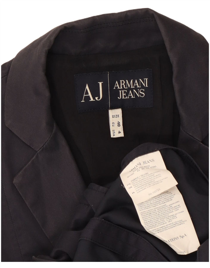 ARMANI Dame Crop 2 Button Blazer Jacket US 4 Small Navy Blue Cotton