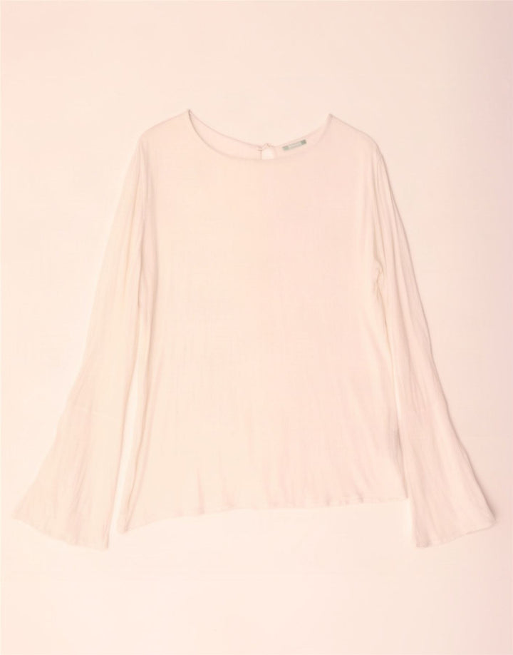 Benetton Dame Top Langærmet UK 14 Large White Viscose