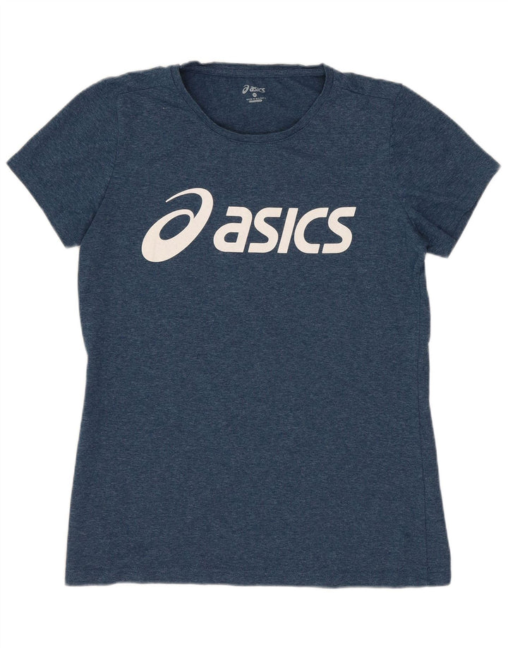 ASICS Grafisk T-shirt top til kvinder UK 12 Medium Navy Blue Flecked Bomuld