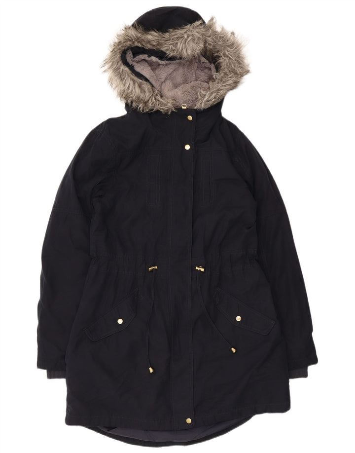 Oasis Dame Hætte Sherpa Parka Jacket UK 10 Small Navy Blue Polyester