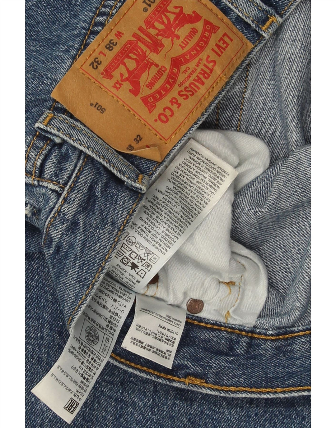 Levi's Herre 501 lige jeans W38 L32 blå bomuld