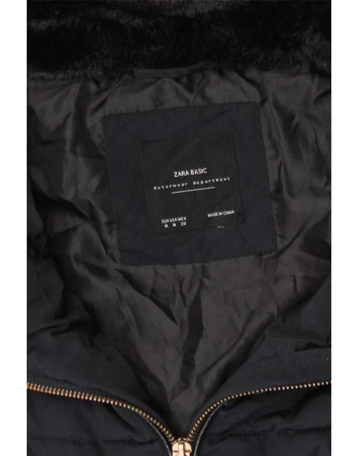 ZARA Womens Crop Hooded Padded Jacket UK 14 Medium Black