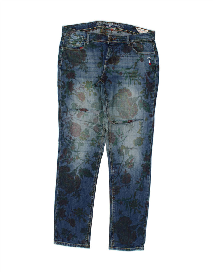 DESIGUAL Dame Skinny Jeans W32 L32 Blue Floral Polyester