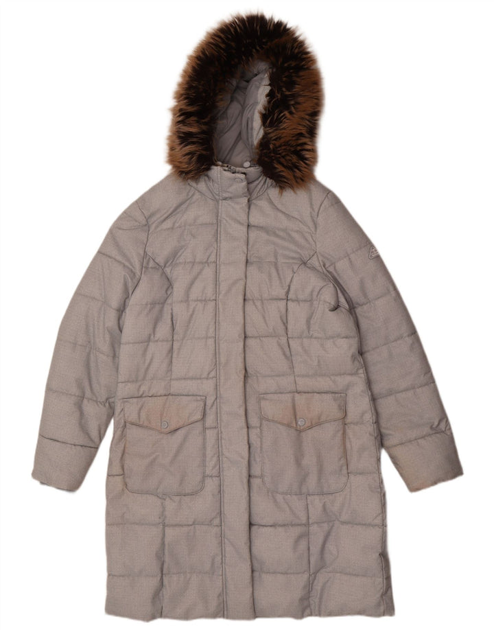 Barbour Dame Hætte Polstret Frakke UK 16 Large Grå Polyester