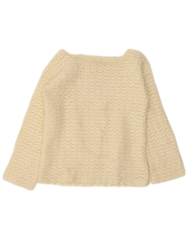 Vintage kvinders hæklet bådhals sweater UK 14 Medium Off White