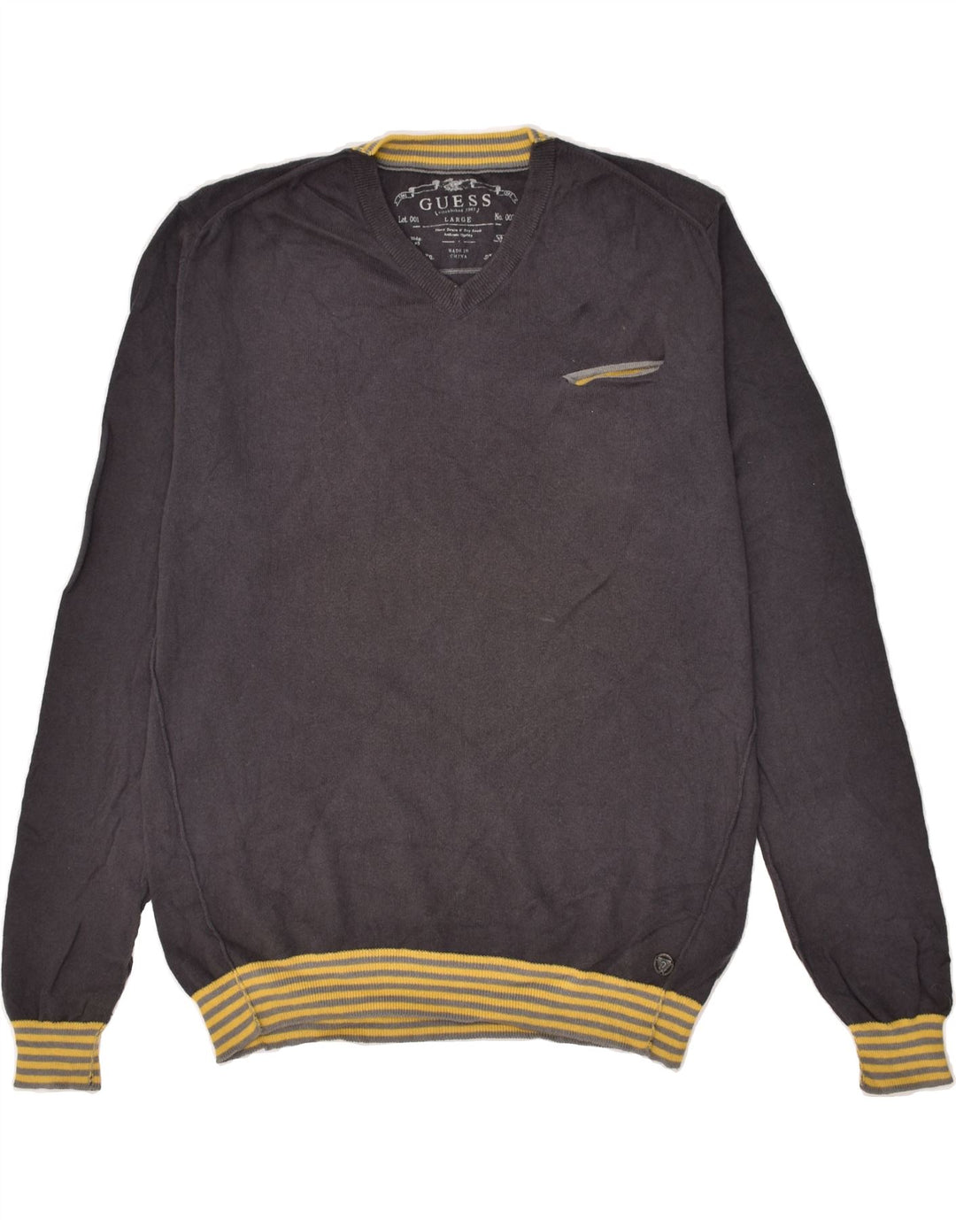 GUESS Mens V-Neck Jumper Sweater Large Grey Cotton | Vintage Guess | Thrift | Second-Hand Guess | Used Clothing | Messina Hembry 