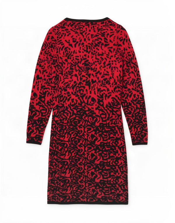 Monsoon Dame Langærmet Jumper Kjole UK 8 Small Red Animal Print Viscose