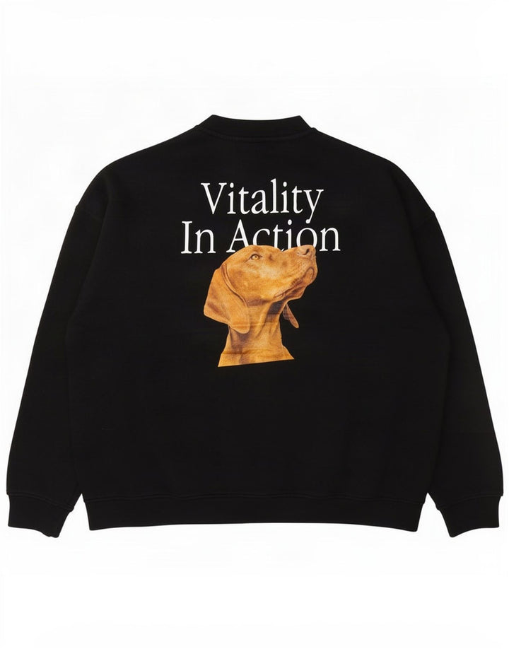 Zara Herre Grafisk Sweatshirt Jumper Stor Sort Bomuld