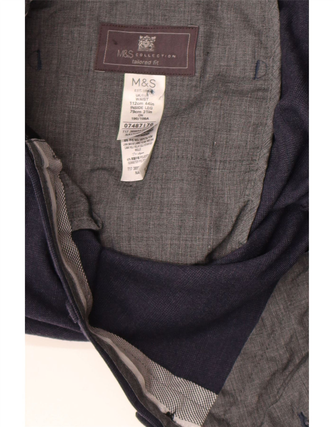 Marks & Spencer Herre Regular Fit Suit Bukser W44 L31 Marineblå Uld