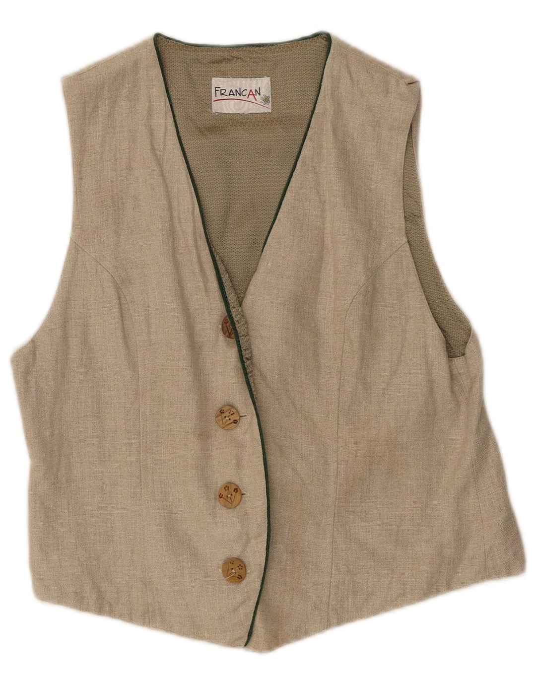 VINTAGE Womens Waistcoat UK 12 Medium Beige Acetate