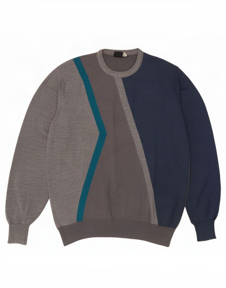 Vintage Herre rund hals sweater IT 52 stor grå farveblok