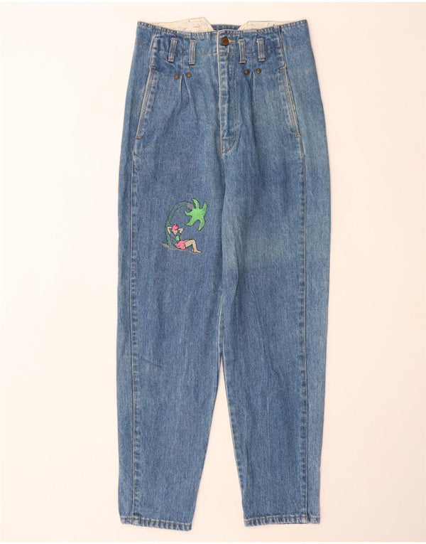VINTAGE Dame Jeans med høj talje EU 36 Small W26 L29 Blå Bomuld