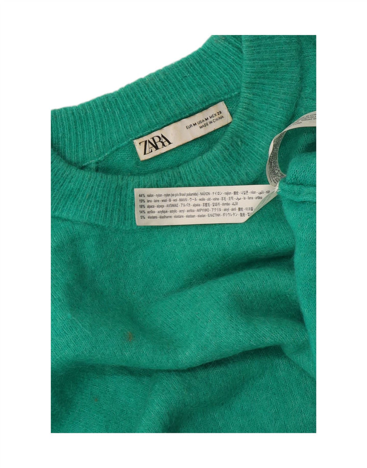 Zara Dame Jumper Sweater UK 14 Medium Grøn Nylon
