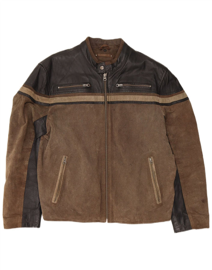 Angelo Litrico Herre Biker Jacket UK 40 Large Brown Colourblock