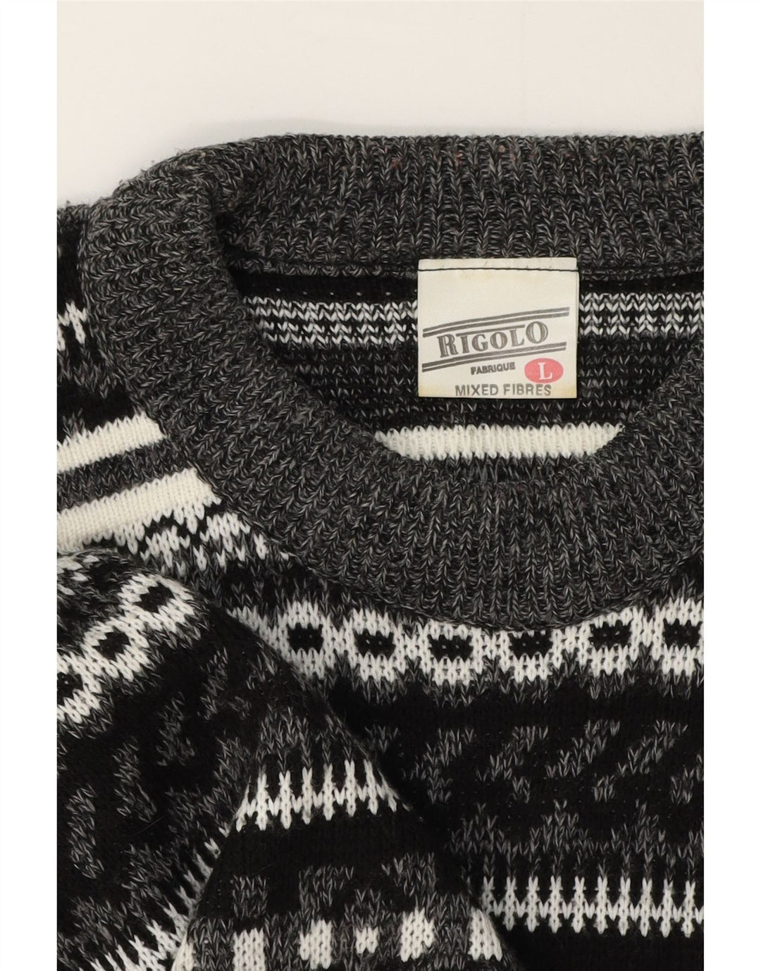 Vintage Herre Boat Neck Jumper Sweater Large Grey Fair Isle