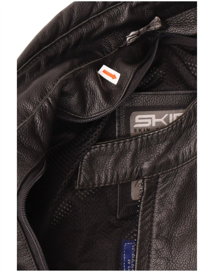 VINTAGE Herre Læder Racer Jakke UK 46 3XL Sort Læder