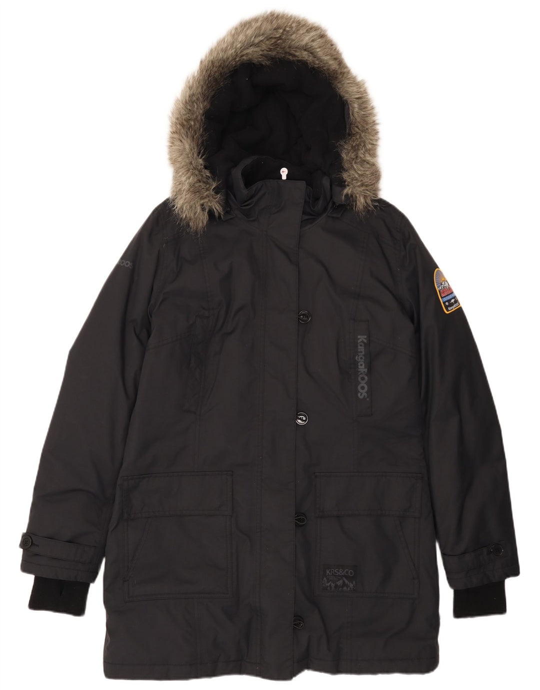 Kænguruer Dame Hooded Windbreaker Coat UK 16 Large Black