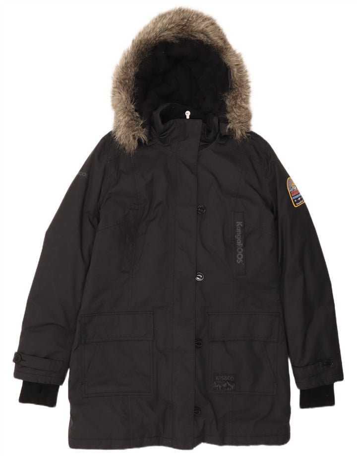Kænguruer Dame Hooded Windbreaker Coat UK 16 Large Black