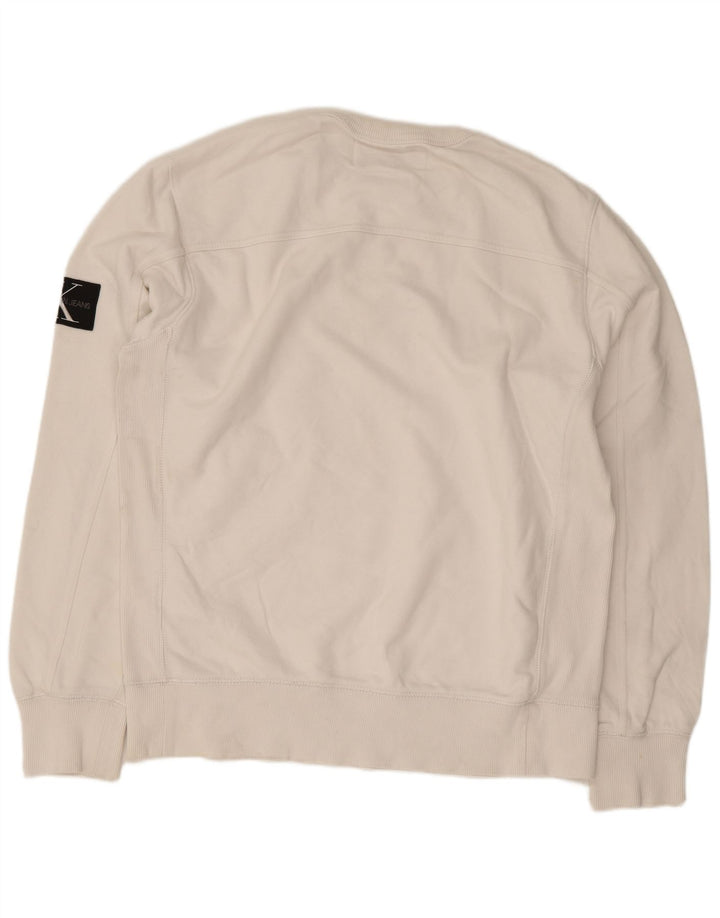 Calvin Klein Jeans Herre Sweatshirt Jumper Medium Hvid Bomuld