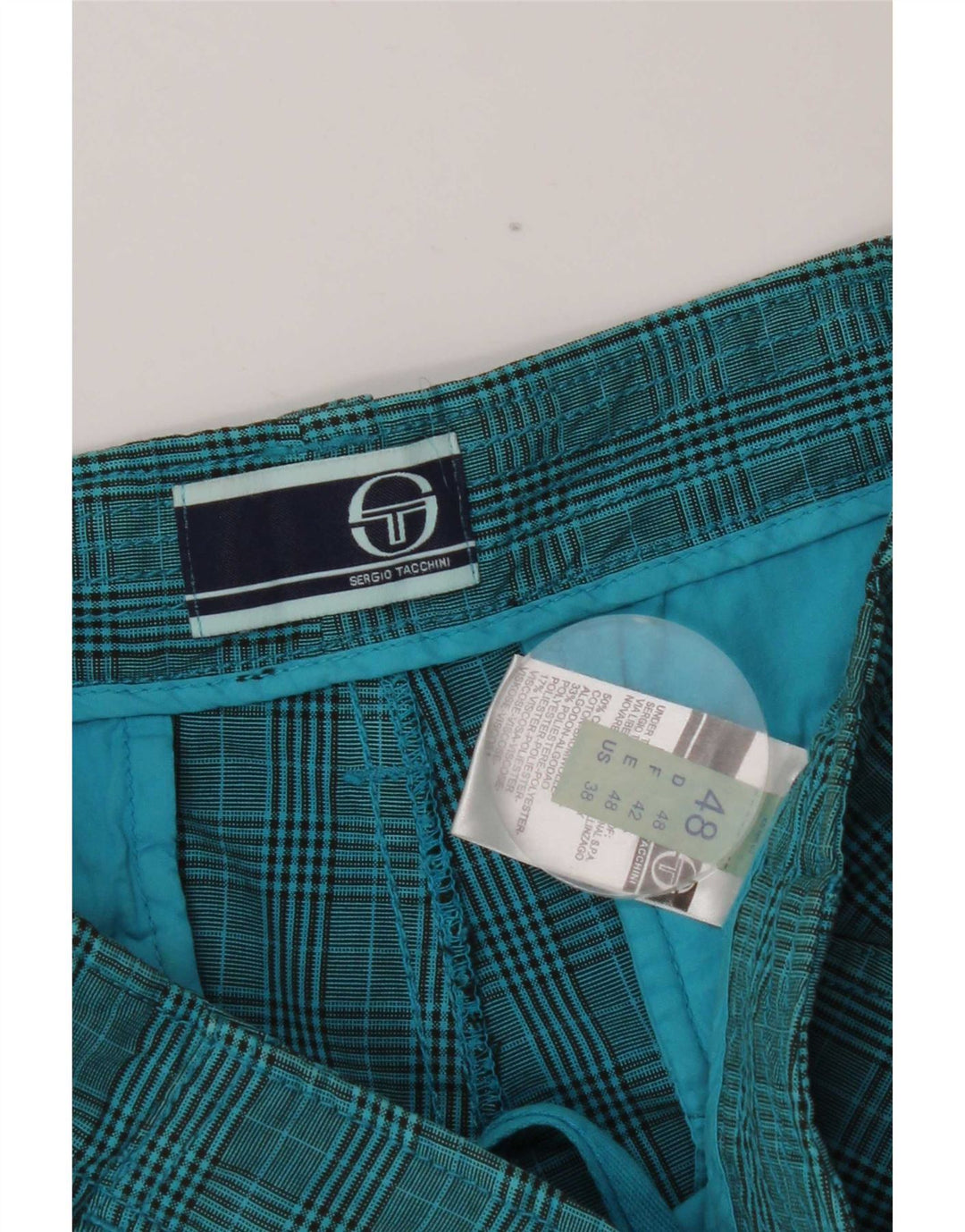 Sergio Tacchini Herre Cargo Shorts IT 48 Medium W32 blå ternet bomuld