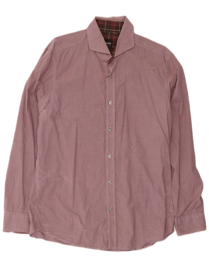 Hugo Boss Herre Regular Fit Skjorte Large Burgundy Gingham Cotton