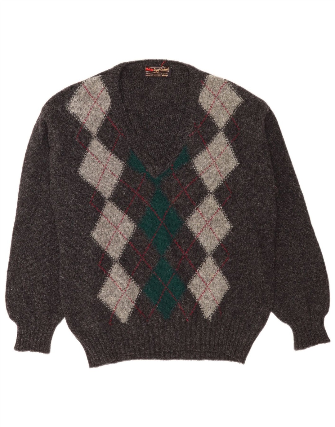 Rodrigo Herre V-hals sweater Stor Grå Argyle/Diamond Wool