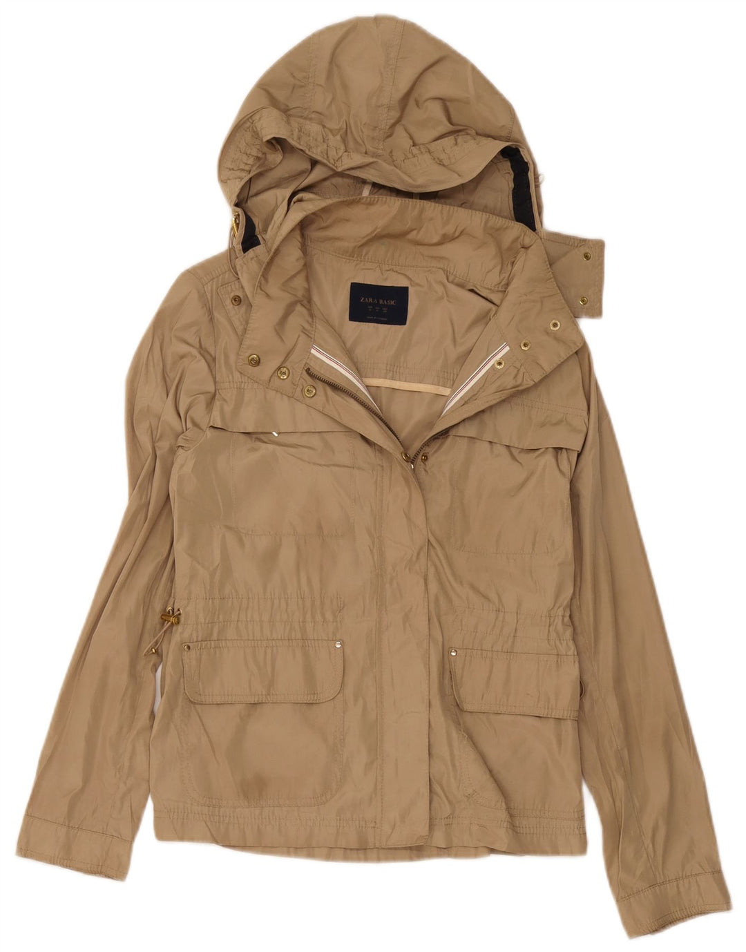 Zara Regnjakke med hætte til kvinder UK 12 Medium Beige Polyester