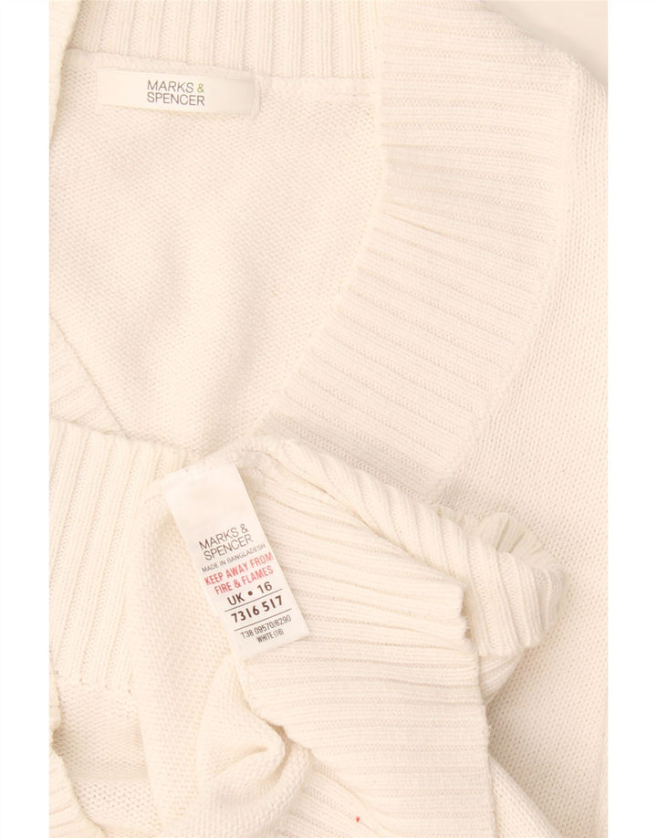 Marks & Spencer Dame V-hals sweater UK 16 Stor hvid bomuld