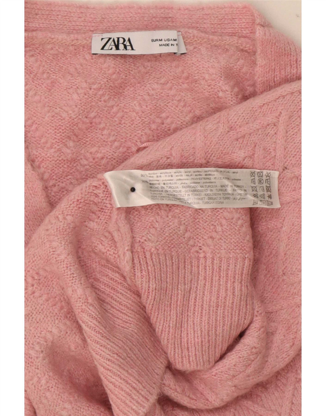 Zara Womens Crop Oversized cardigan sweater UK 14 Medium Pink Chevron