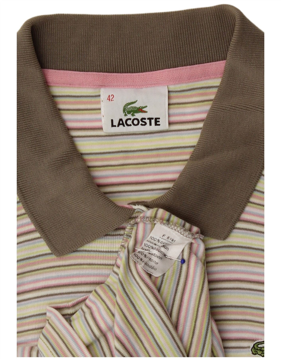Lacoste Dame Polo Shirt IT 42 Stor Flerfarvet Stribet Bomuld