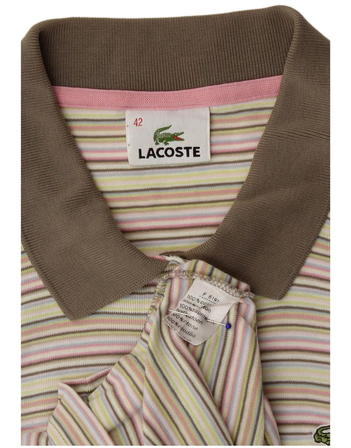Lacoste Dame Polo Shirt IT 42 Stor Flerfarvet Stribet Bomuld