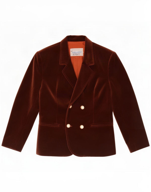 Vintage Womens Velvet Double Breasted Blazer Jacket IT 42 Medium Brown