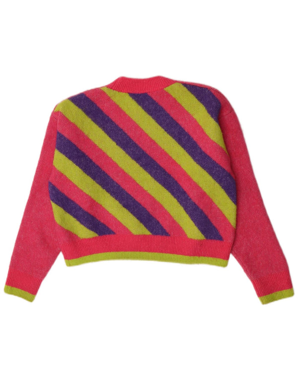 Zara Womens Crop Graphic Crew Neck Jumper Sweater UK 10 Small Pink