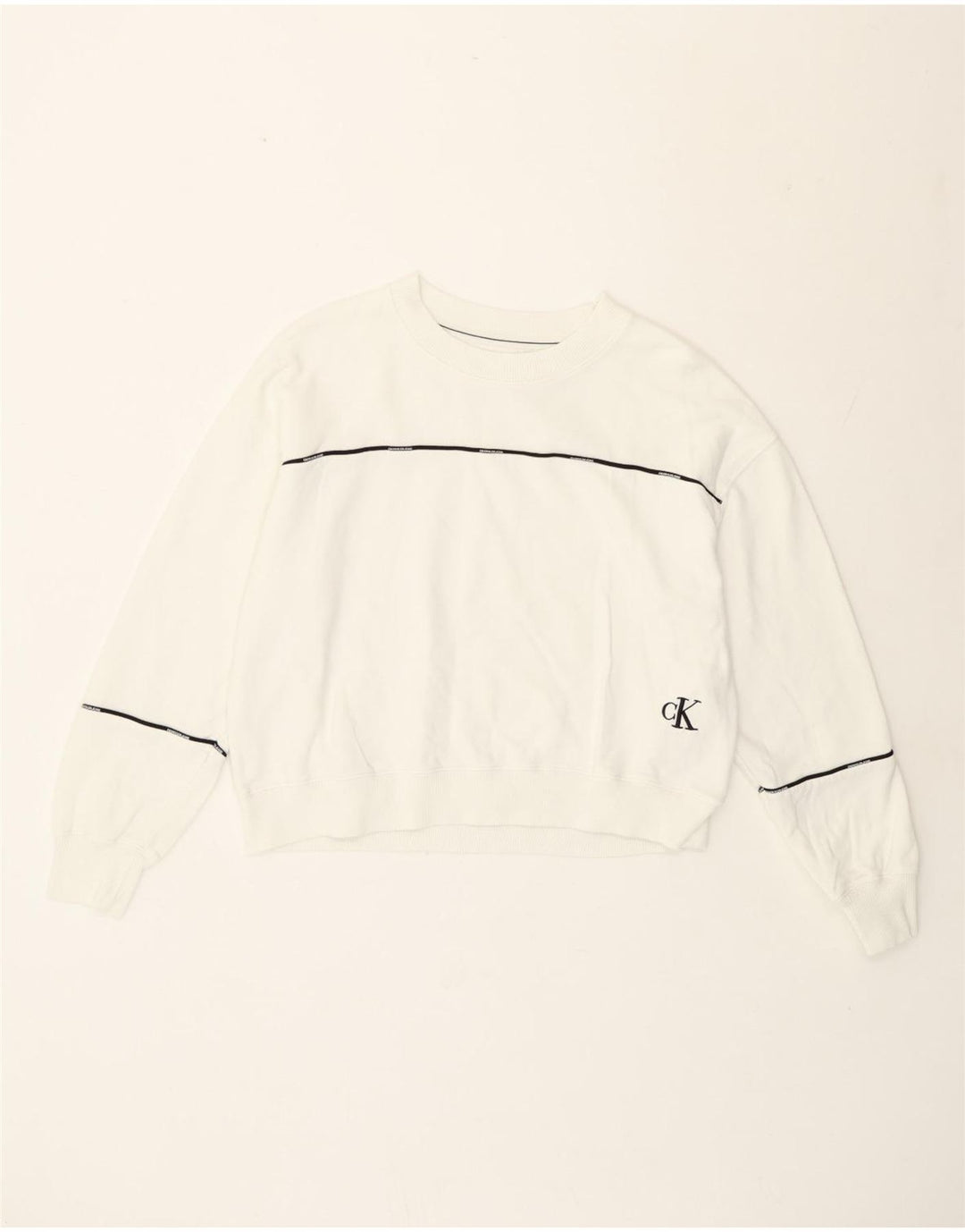 Calvin Klein Womens Crop Sweatshirt Jumper UK 14 Medium White Striped