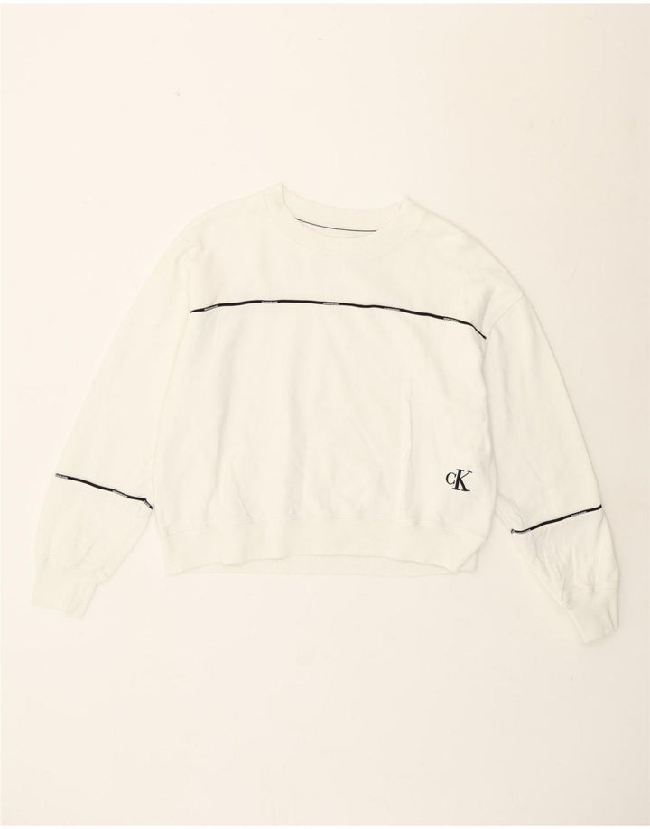 Calvin Klein Womens Crop Sweatshirt Jumper UK 14 Medium White Striped